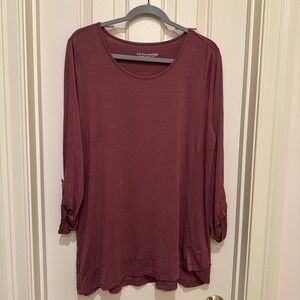 Soft Surroundings Mauve Pink Roll Tab Sleeve Asymmetric Layered Tunic Size Large